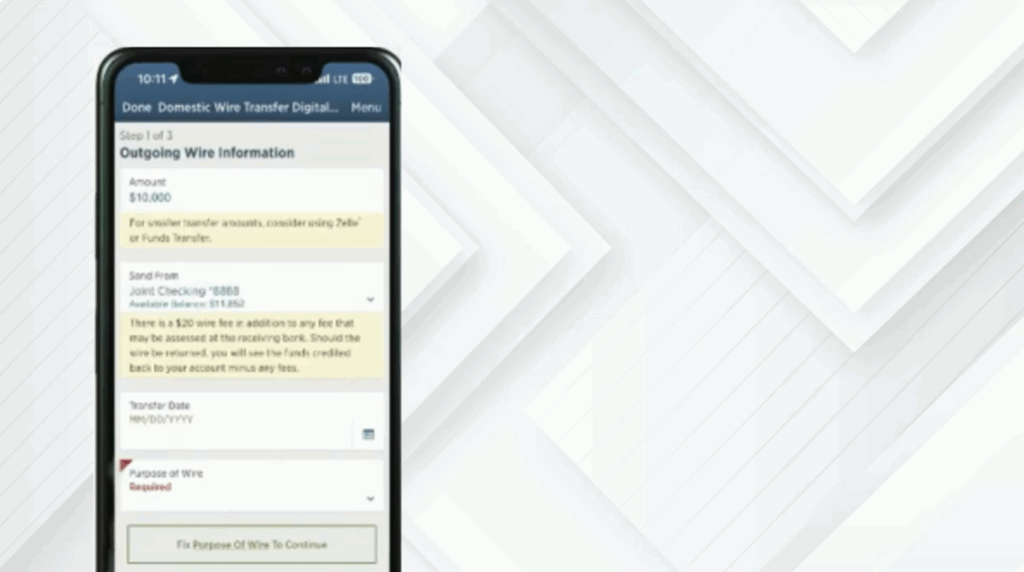 Enter the purpose of the wire transfer