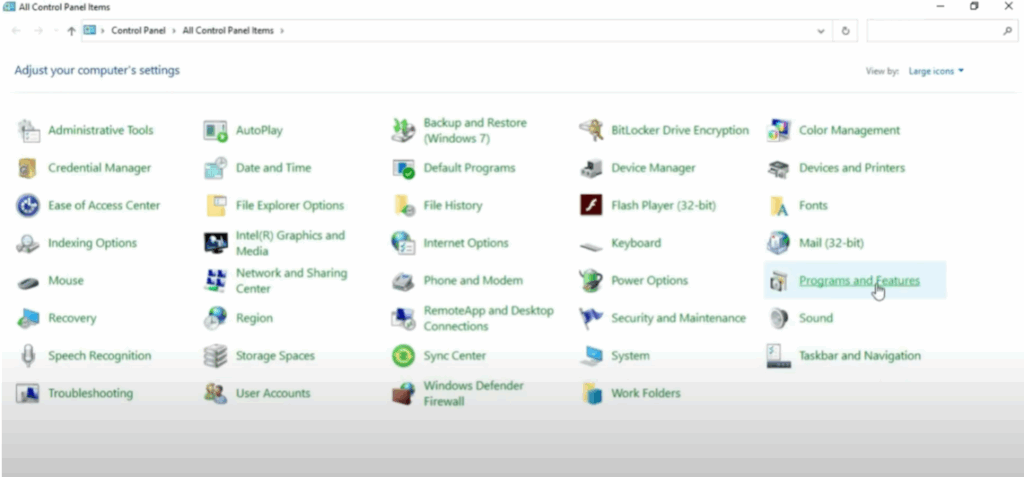 Go to Programs and Features