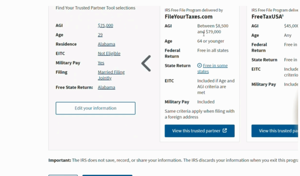 IRS Free File Results