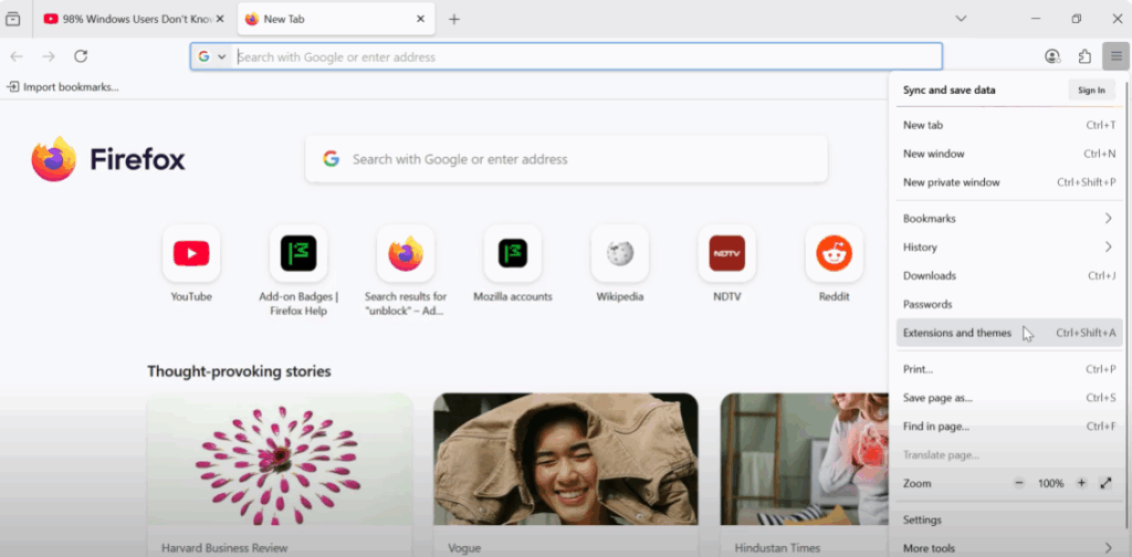 Open the Firefox Menu