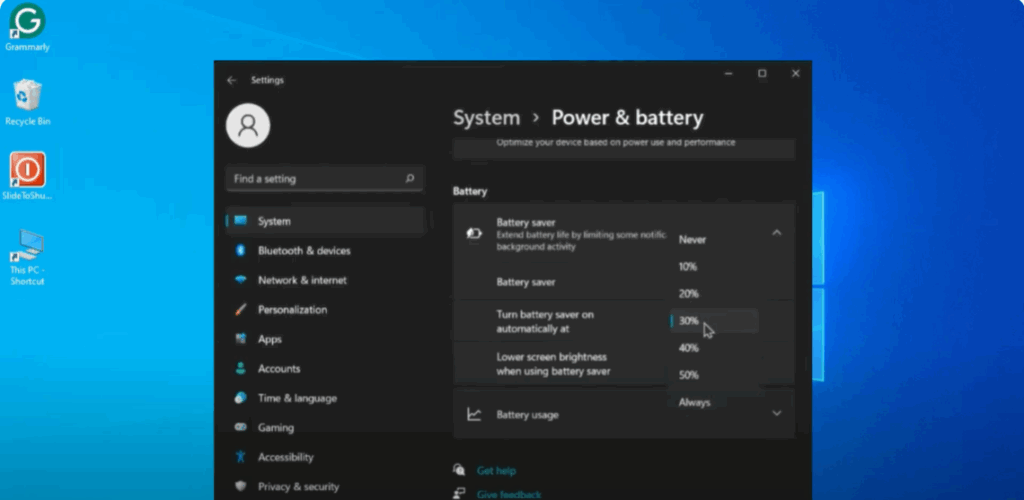 Power and Battery Settings