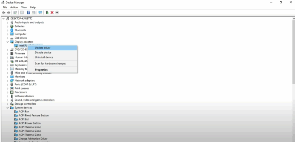 Right click on Intel HD Graphics or your graphics driver