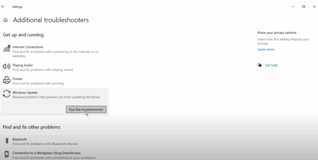Run the Windows Update Troubleshooter