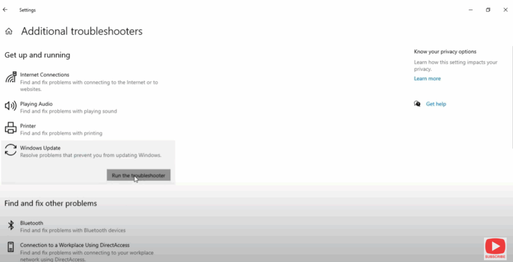 Run the Windows Update Troubleshooter