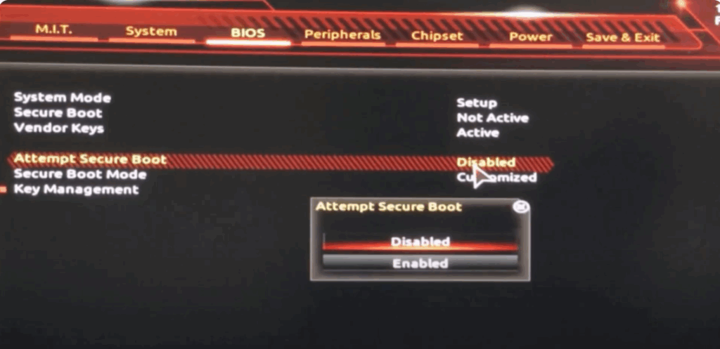 Enable Secure Boot and UEFI