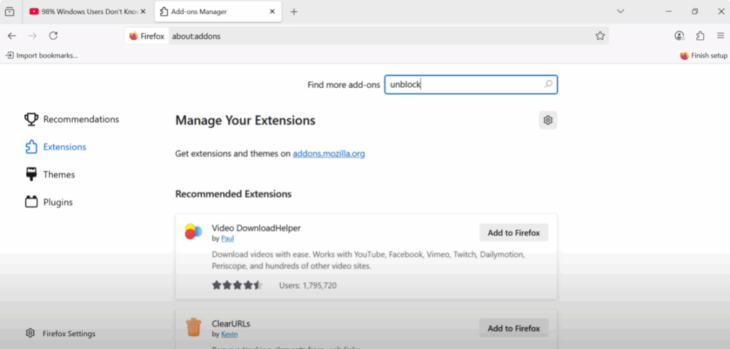 Search for Ublock Origin
