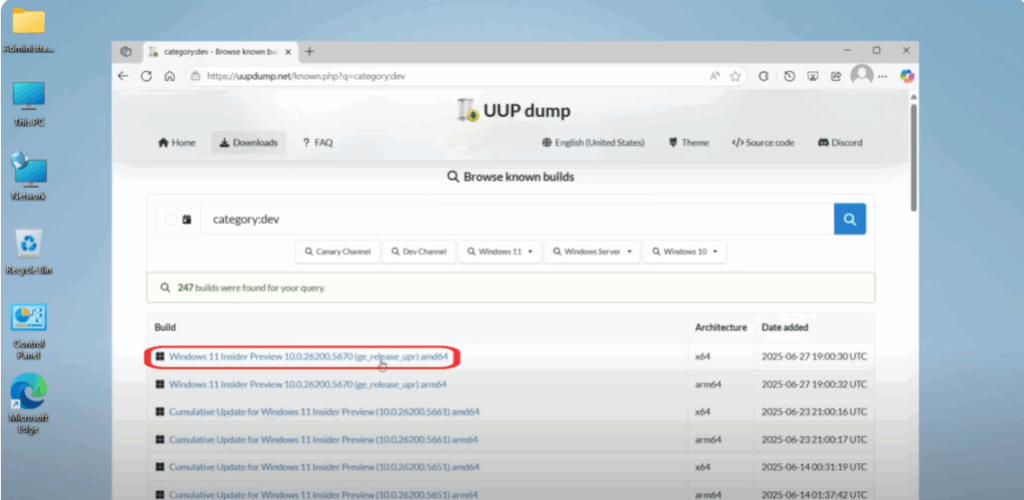 Select the Developer Channel