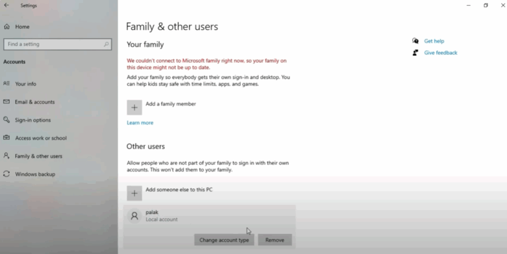 Select the User Account