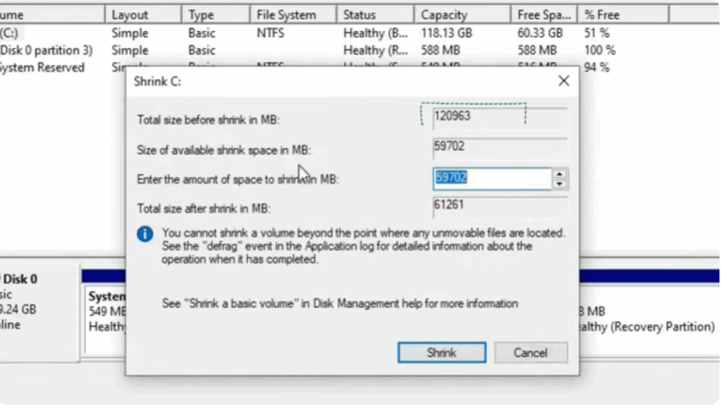 Shrink the C Drive
