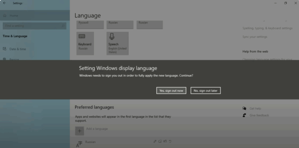Sign Out to Apply the Language