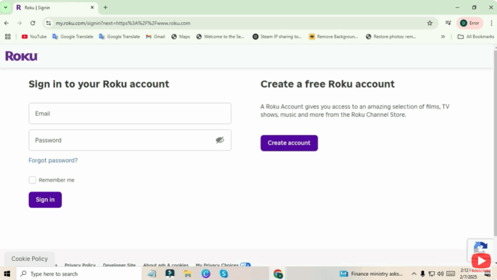 Sign in or create roku account