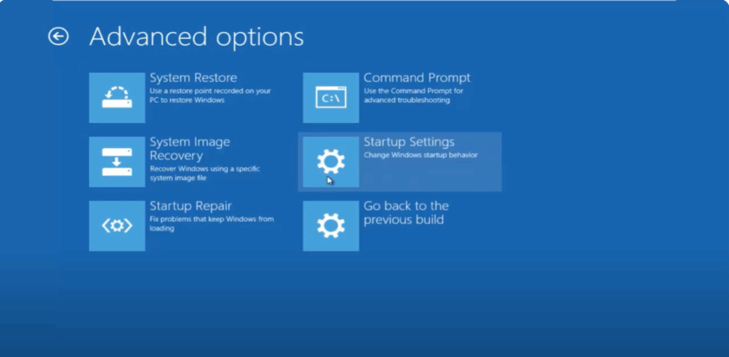 Troubleshoot and Startup Settings