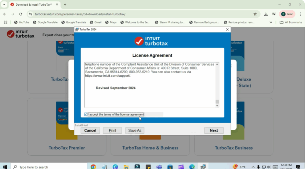 TurboTax installation window