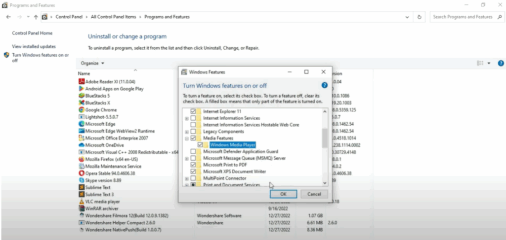 Turn Windows Media Player Back On