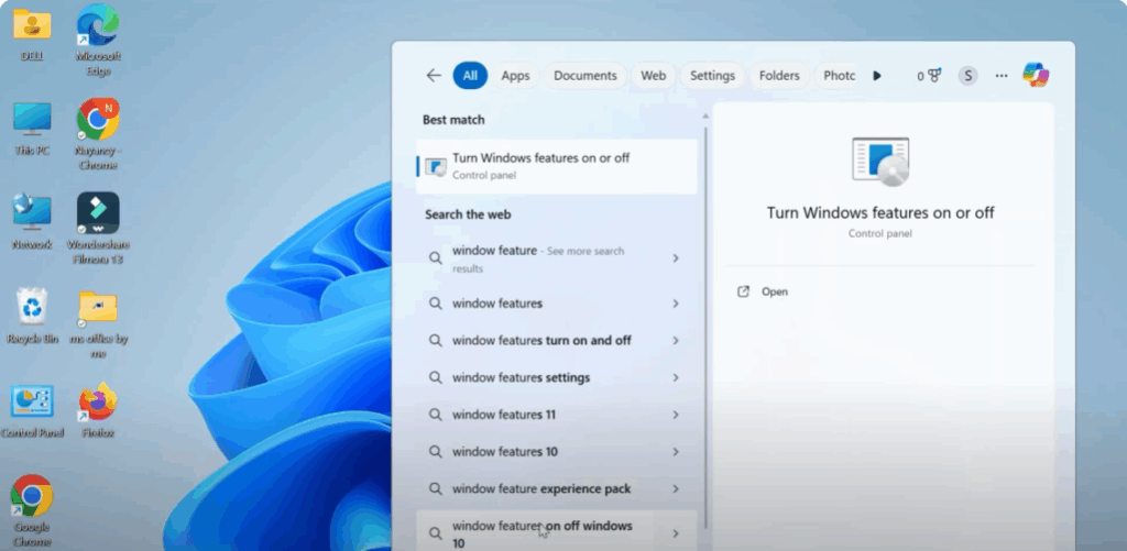 Turn Windows features on or off