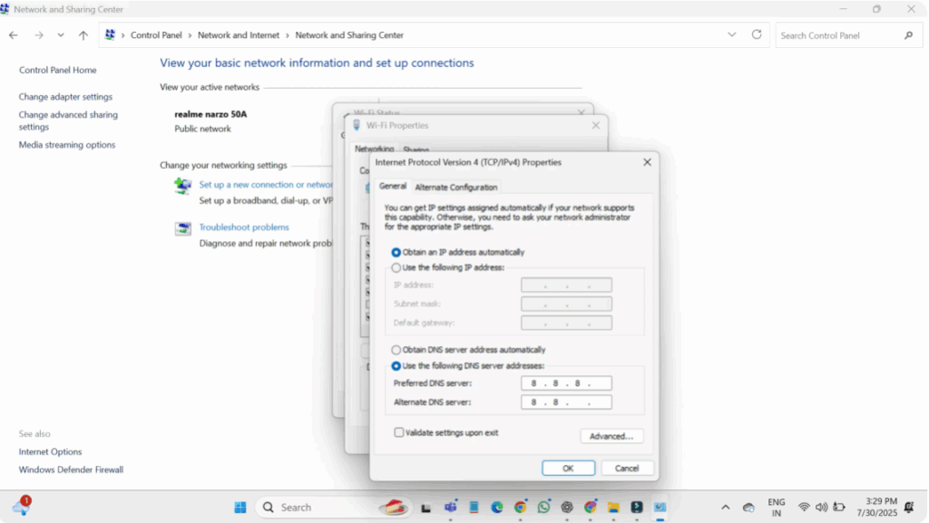 Use the following DNS server addresses