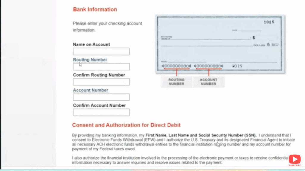 entering your bank account details