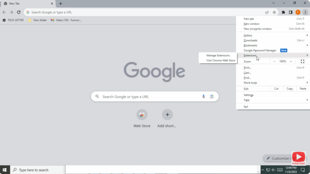 Access the Extensions Menu