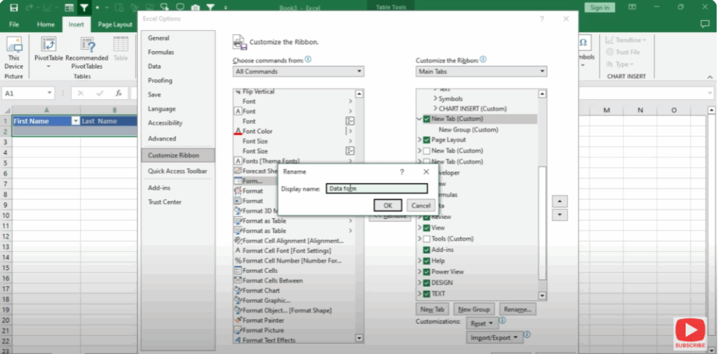 Add the Form Button to Ribbon