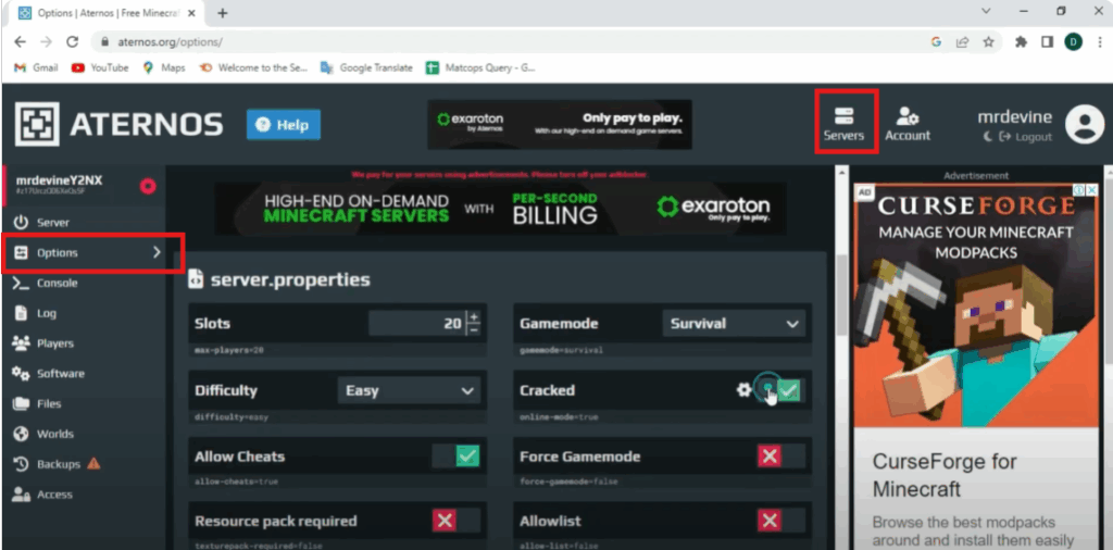 Adjust Server Settings