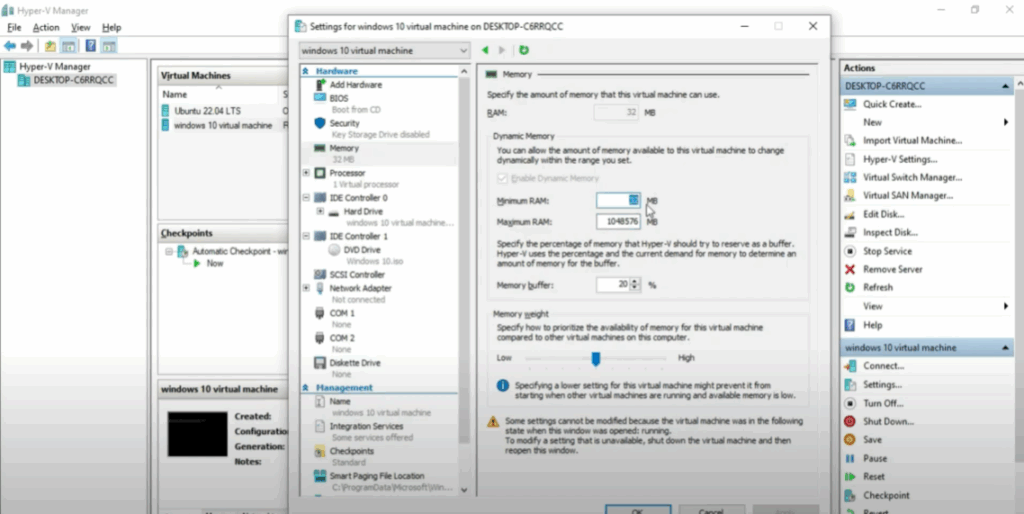 Adjust Virtual Machine RAM