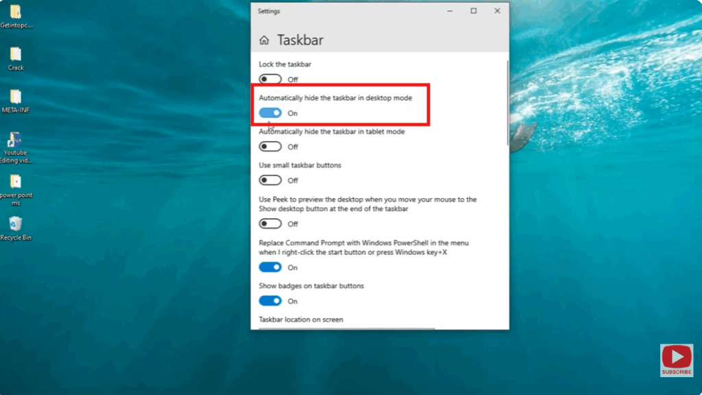 Automatically hide the taskbar in desktop mode
