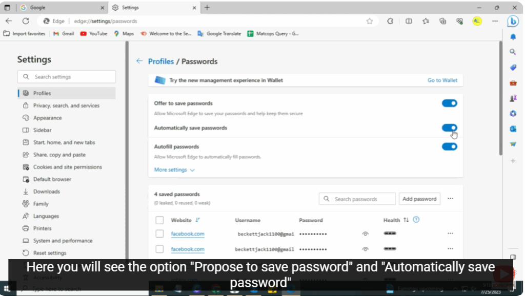 Automatically save password