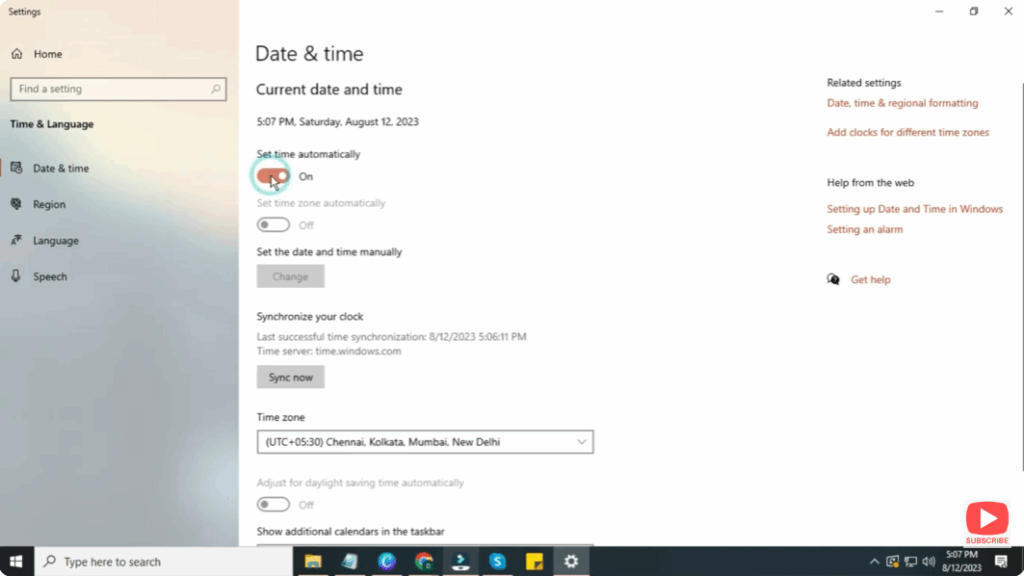 Check Date, Time & Region Settings