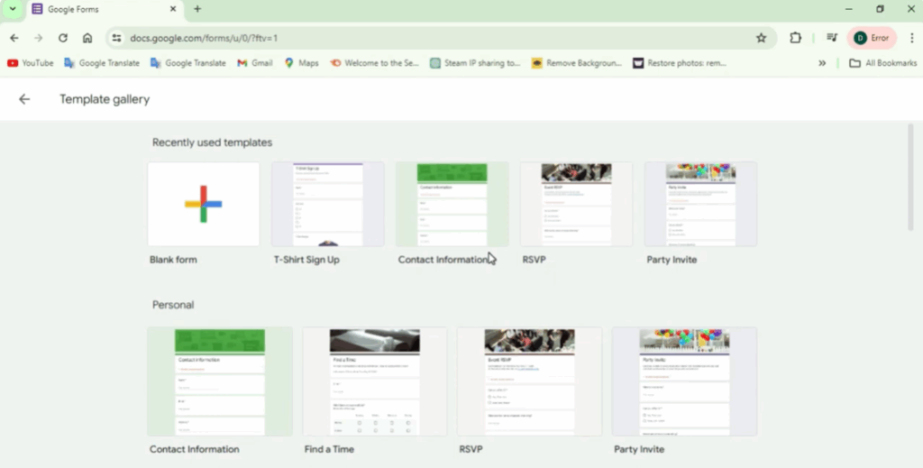 Choose a Template or a Blank Form