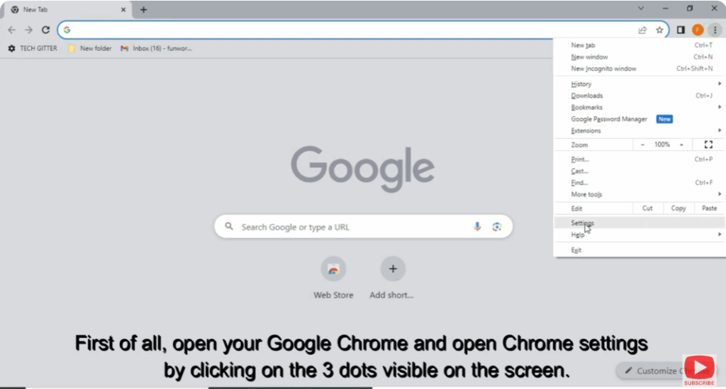 Click on the three dots visible on the screen to open the Chrome Settings