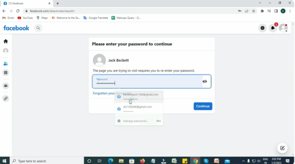 Continue to Account Deactivation