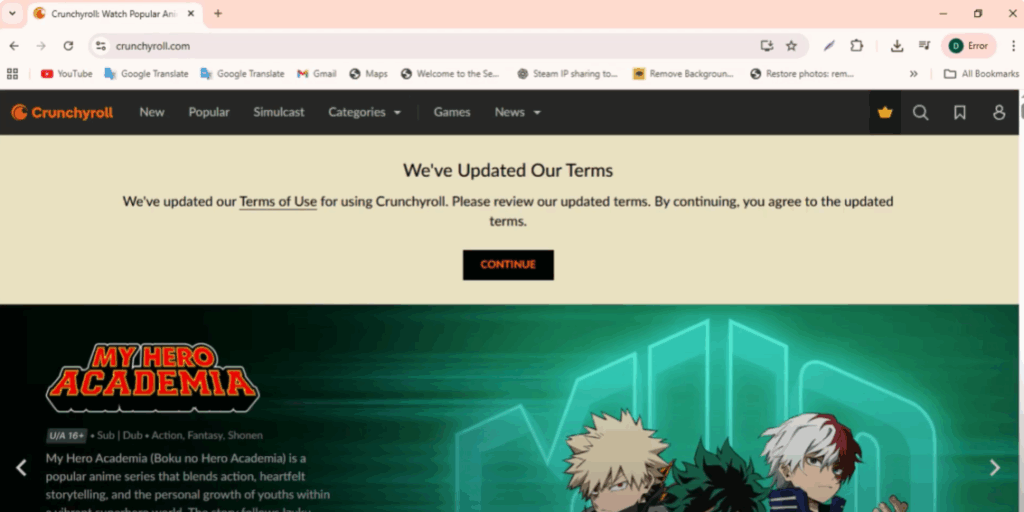 Crunchyroll website