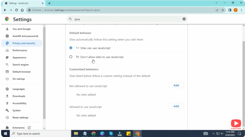 Enable -Disable JavaScript Globally