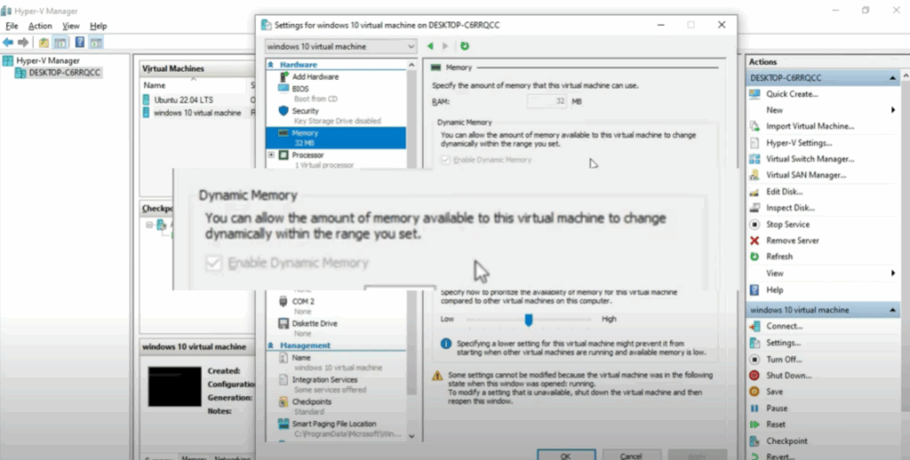 Enable Dynamic Memory