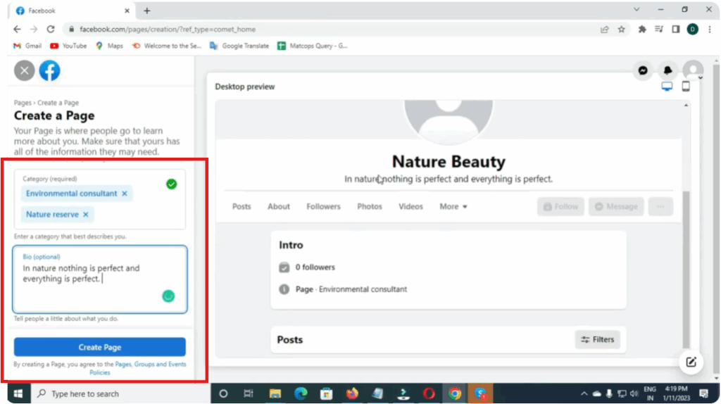 Enter Basic Business Page Details