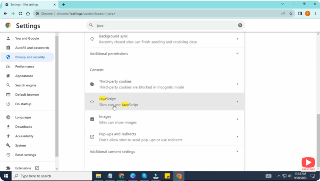 Find the JavaScript Setting