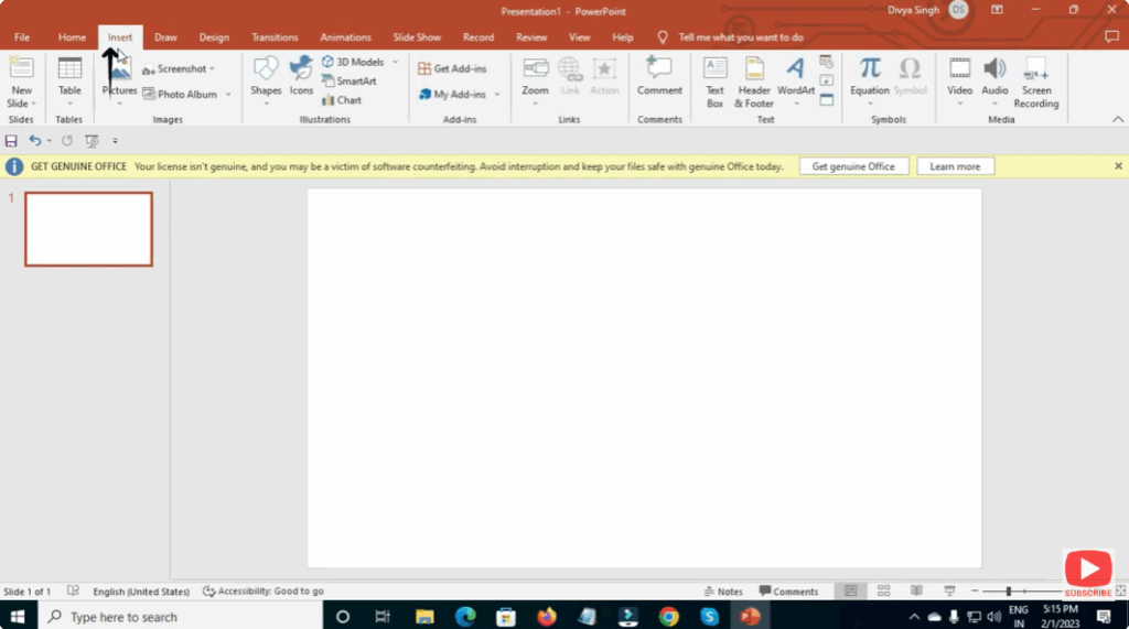Go to the “Insert” Tab