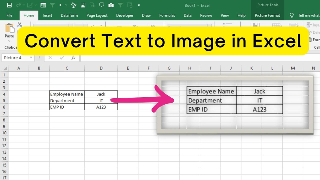 How to convert text to image in Excel