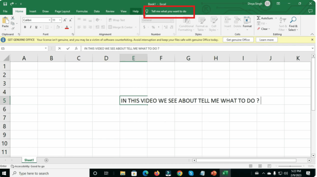 Locate the Tell Me box