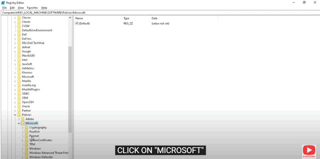 Navigate to the Microsoft Key