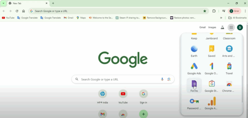 Open Google Chrome and Access Google Apps