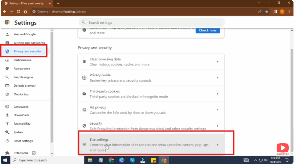 Open Site Settings