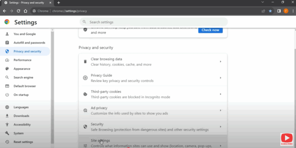 Open Site Settings