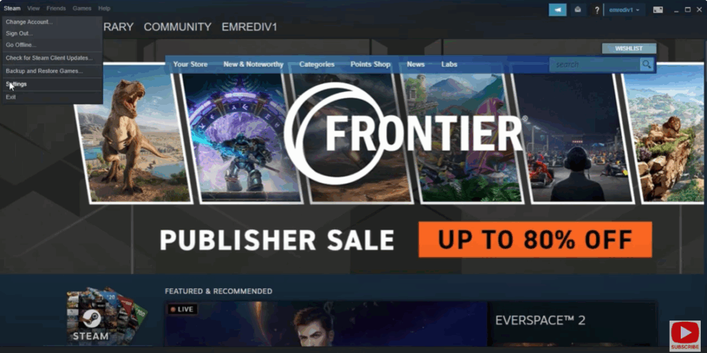 Open Steam and go to Settings