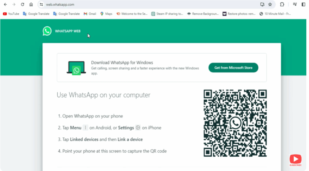 QR code on the screen