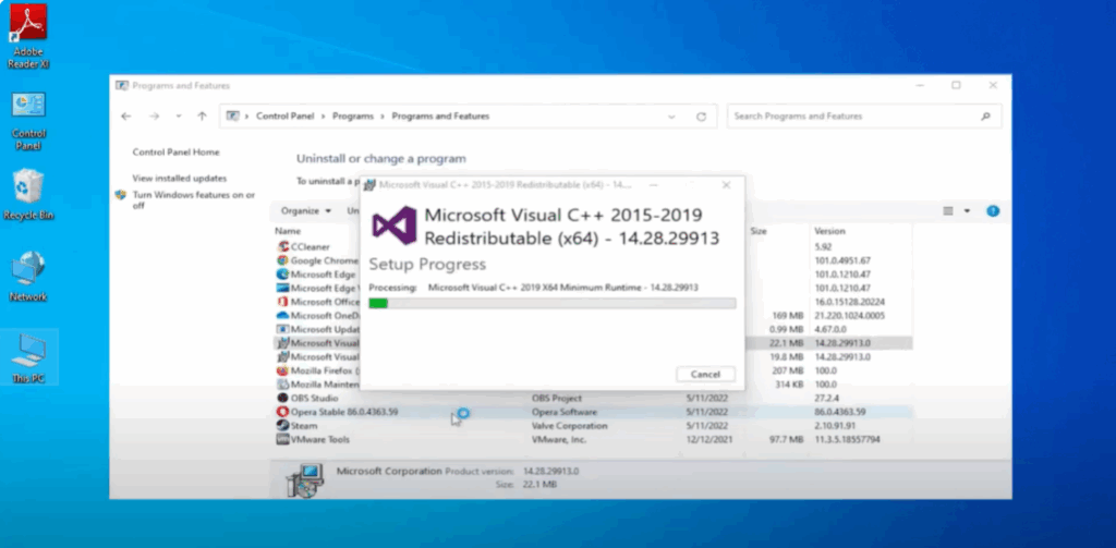 Repair Visual C++ Redistributables
