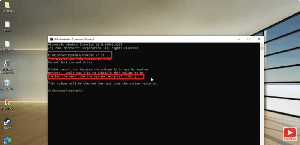 Run CHKDSK to Repair File System & Remove Invalid Reparse Points