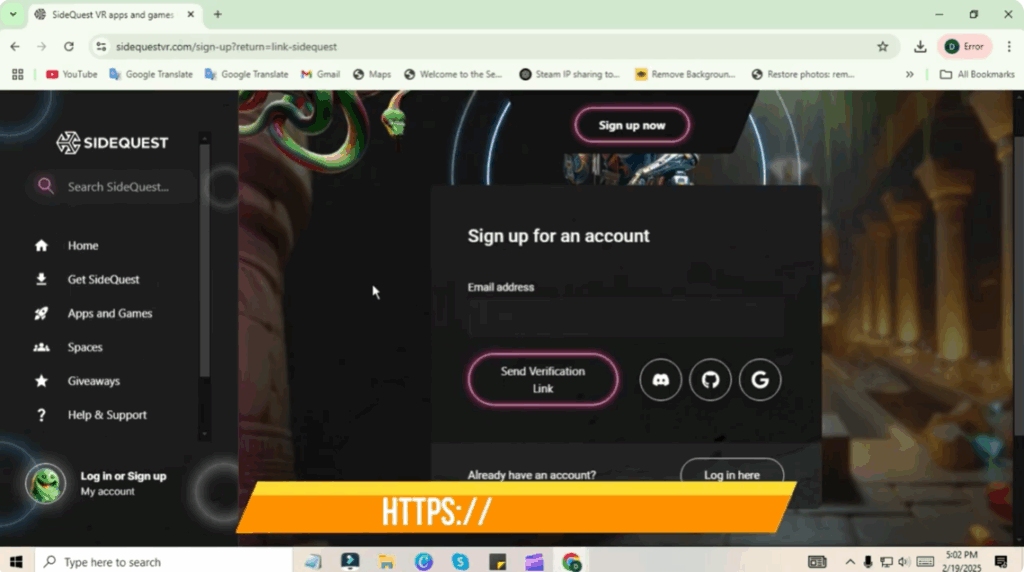 Launch SideQuest on Your Headset and Link Your Account