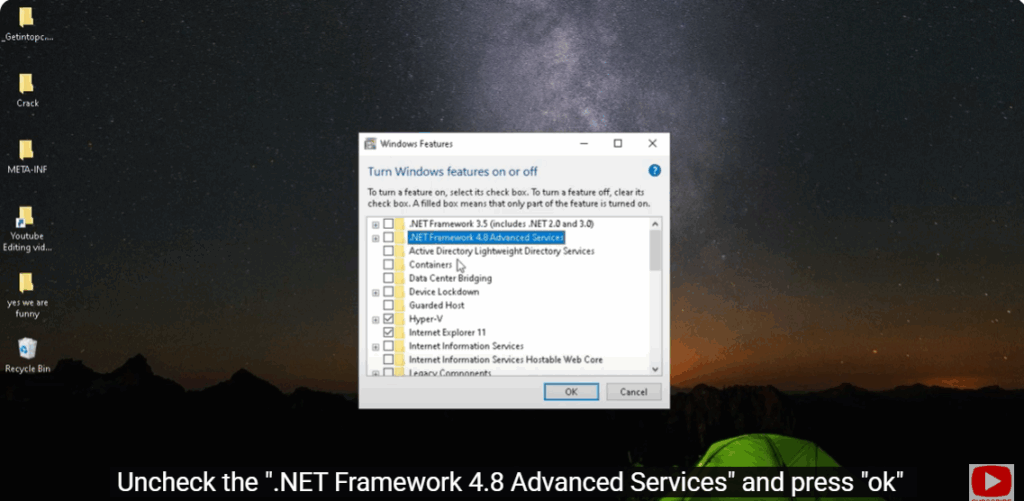 Uncheck .NET Framework 4.8
