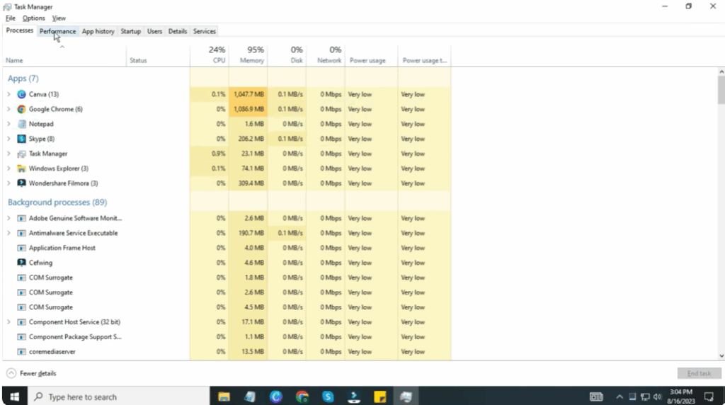 go to the Performance tab